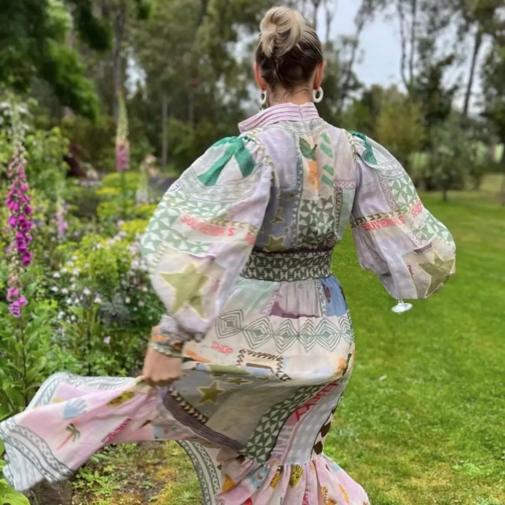Patchwork Floral Maxi Dress in Pastel Green and Lavender - Picture 3 of 4